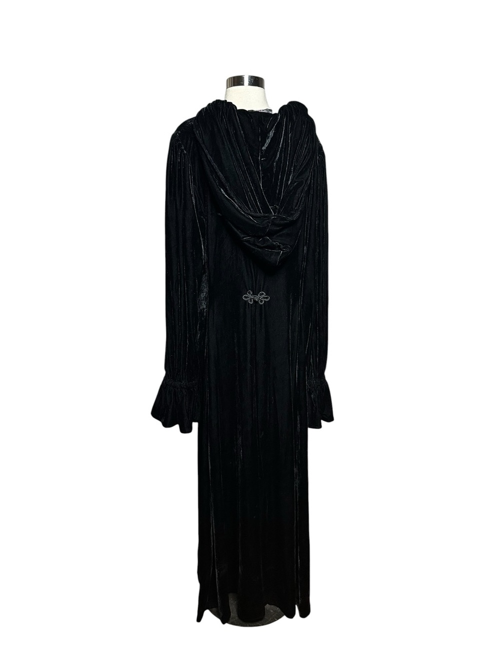 The Pyramid Collection Black Velvet Hooded Duster Coat Frog Closure Large Goth - Picture 3 of 9